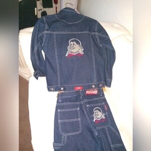 FUBU Blue and White Matching Set with Decorative Stitching